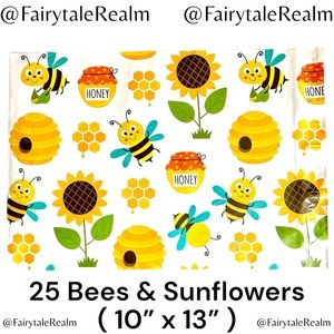 10”x13” Bees & Sunflowers ( 25 ) Poly Mailers, Shipping Envelopes, Gift Bags